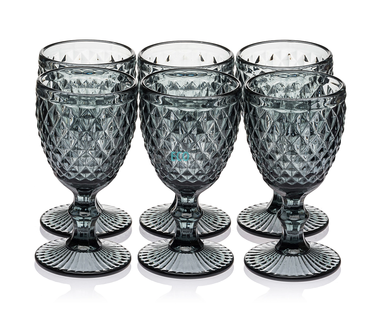 Келихи для вина з кольорового скла 6 шт Glassware 240мл Сірий (дрібний ромб) EK9015