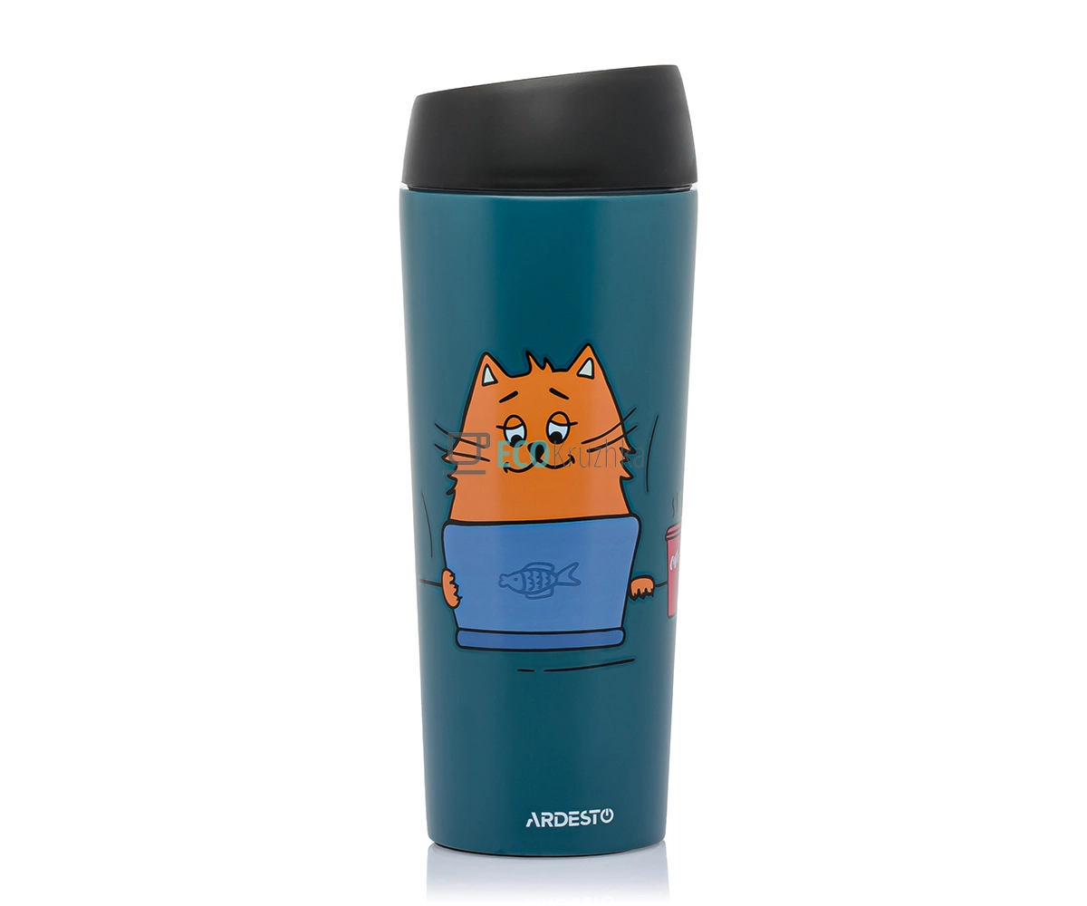 Термокухоль Ardesto Coffee time Red Cat 450 мл, нержавіюча сталь, синій (AR2645CG)