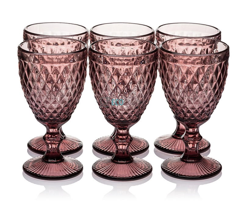 Келихи для вина з кольорового скла 6 шт Glassware 320мл Червоний (дрібний ромб) EK9020