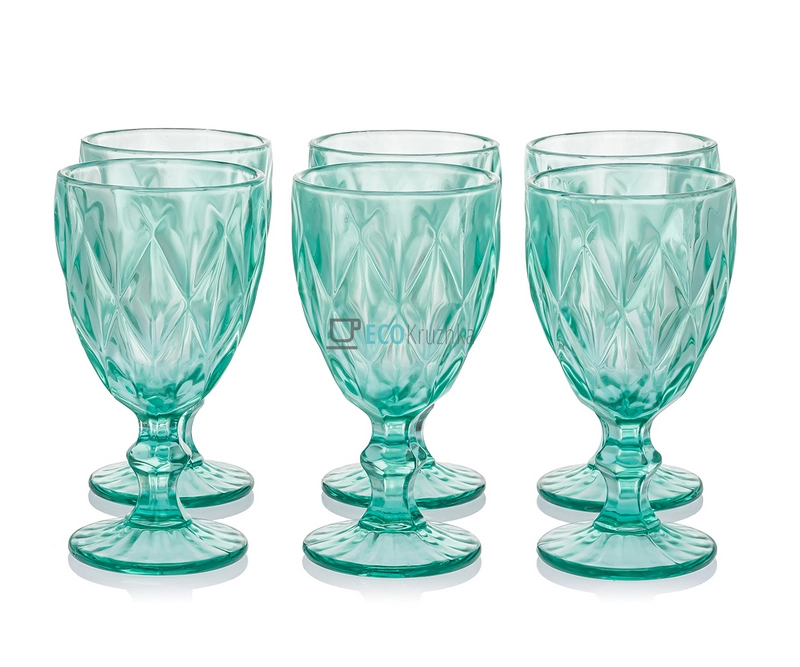 Келихи для вина з кольорового скла 6 шт Glassware 320мл Бірюзовий EK10909