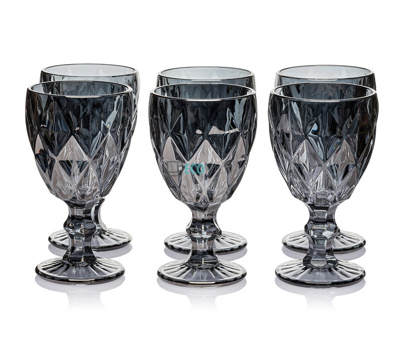 Келихи для вина з кольорового скла 6 шт Glassware 320 мл Сірий EK10998