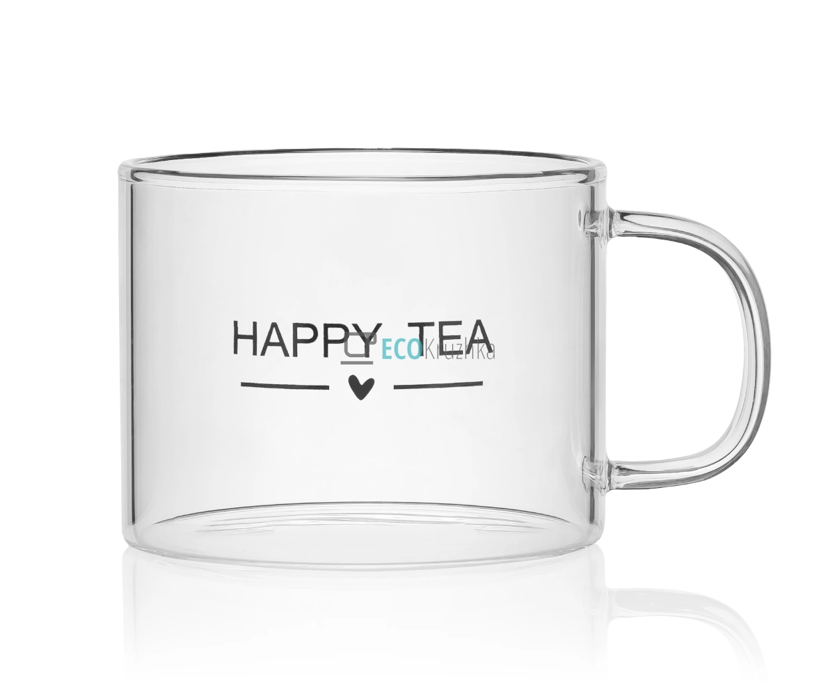 Чашка скляна 480 мл "Happy Tea" Прозора (102-800)