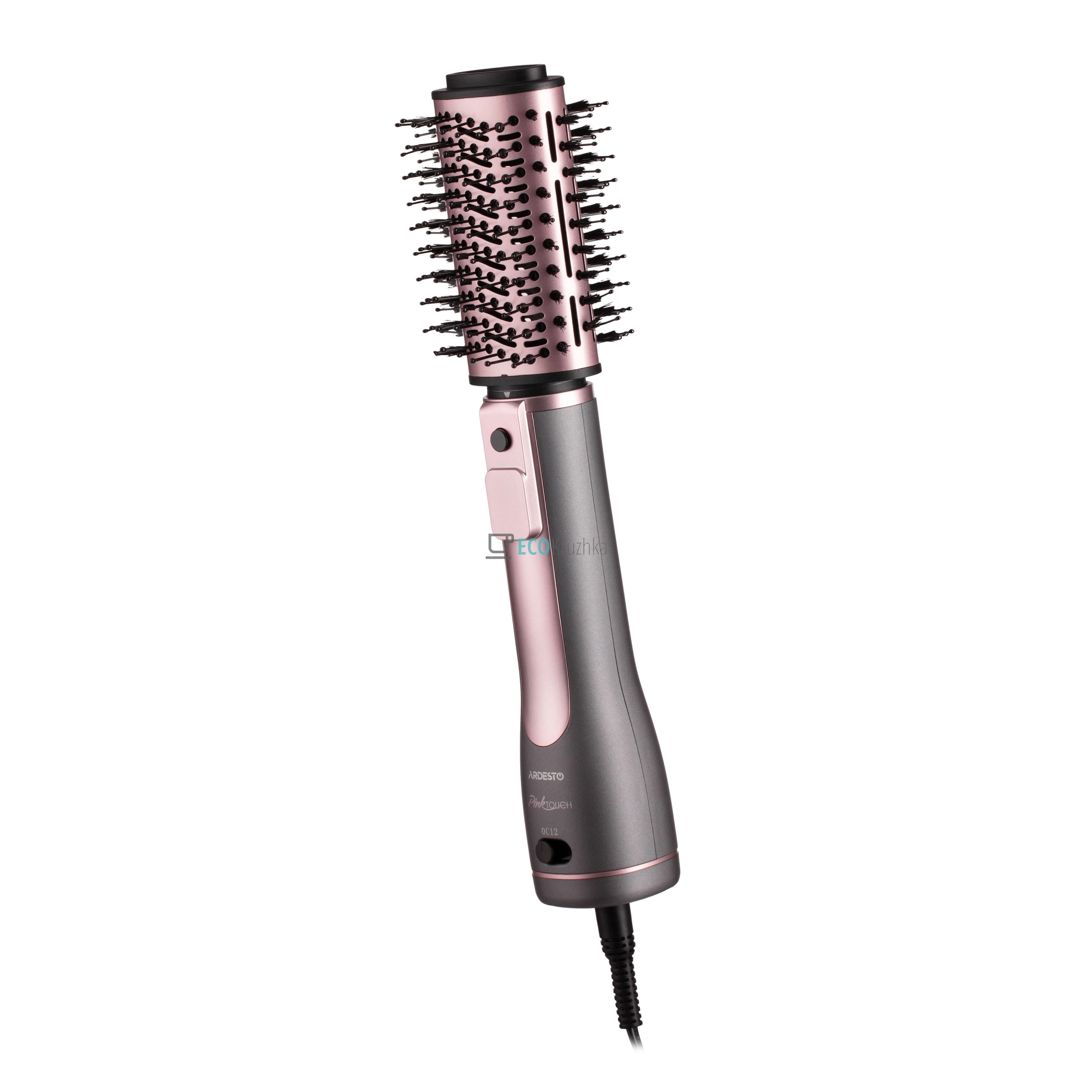 Фен-щітка Ardesto Brush Pink Touch, 1200Вт, 2 темп. режими, LED-дісплей, функція іонізації , 4 насадки, сірий+ рожевий (HD-CR300PT)