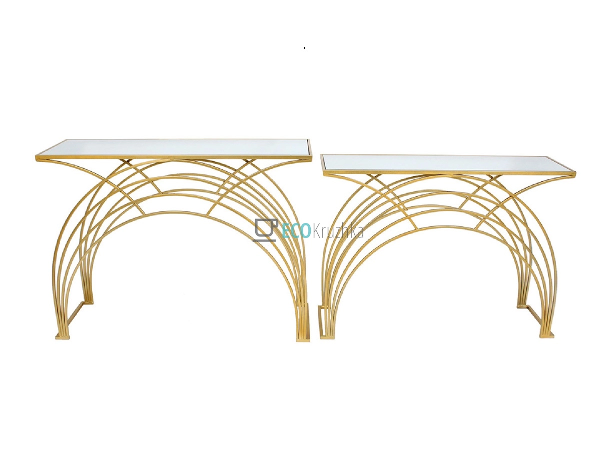 Набір консолей (2шт) металевих Тріумф зі стільницею з дзеркального скла, 107см та 100 см, колір - золото (TY1-240)